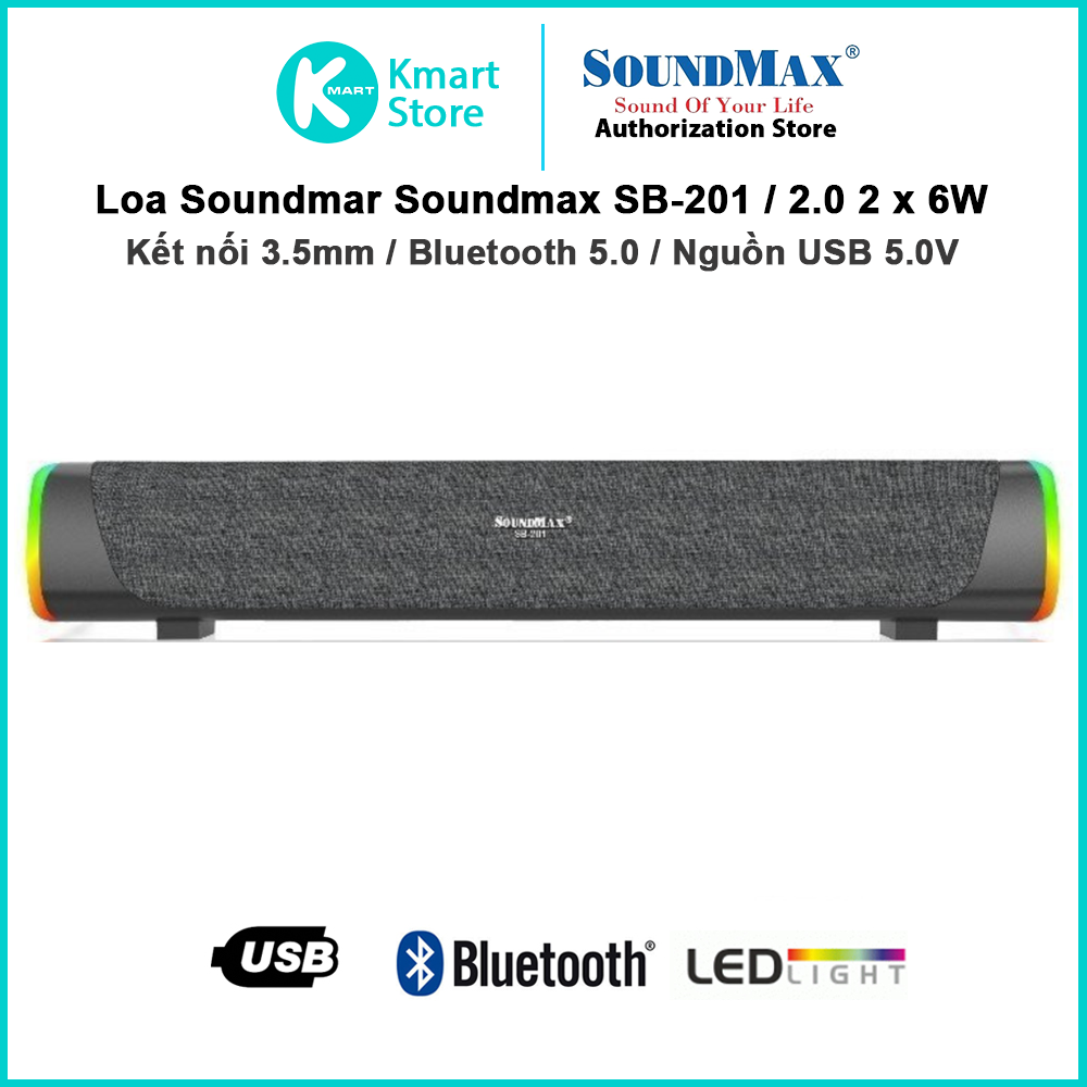 Loa Soundbar SoundMax SB201 LED RGB. Bluetooth 5.0- Hàng chính hãng