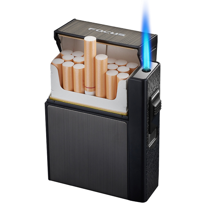 Vỏ Hột Quẹt Bật Lửa Khò Gas 1 Tia Kiêm Hộp Đựng 20 Điếu Focus YH035F Nhỏ Gọn Đẹp Độc Lạ - Dùng Gas Cao Cấp