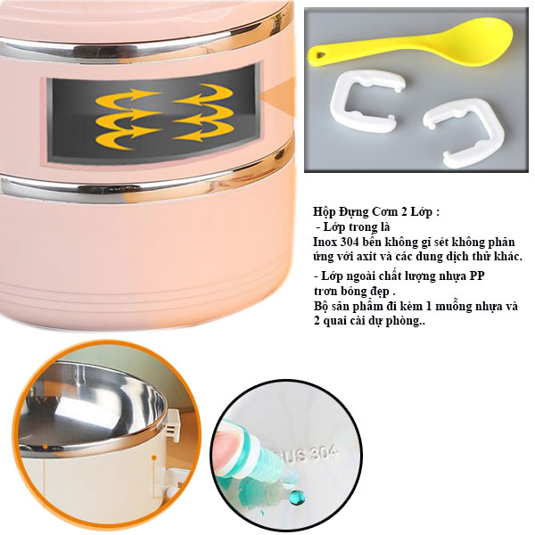 Hộp Cơm Giữ Nhiệt Inox 304 3 Tầng Tròn 2 Lớp Chống Gỉ Và Tràn Đổ