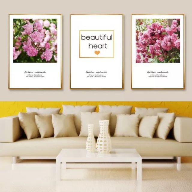 Bộ 3 tranh canvas Rose Beautiful heart 40x60 kèm khung
