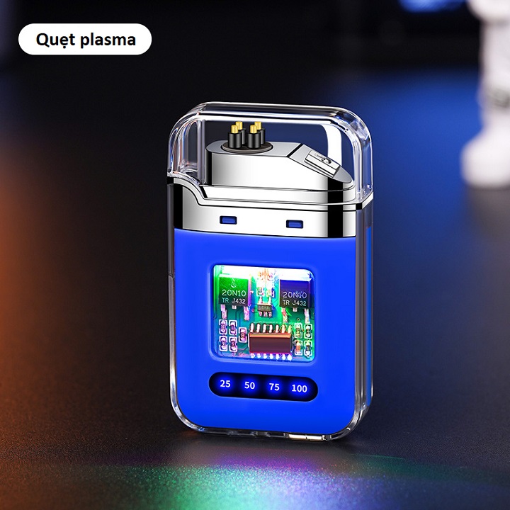 Hột Quẹt điện plasma - Vỏ Trong Suốt - Khởi Động Nút Nhấn, Kèm Sạc Type C