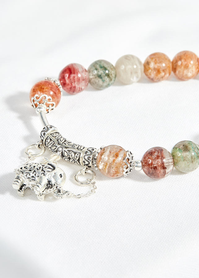 Vòng thạch anh ưu linh đồng tâm phối charm voi bạc Ngọc Quý Gemstones