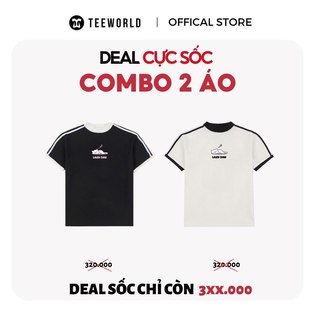 [COMBO CỰC SỐC] 2 Áo Thun Babytee Teeworld Cat Lazy Day Form Fit Co Dãn