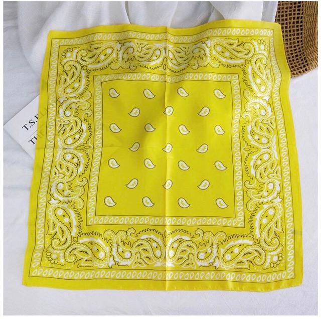 Khăn turban lụa vuông choàng cổ size 70x70cm thanh lịch phong cách nữ tính đa năng dùng làm áo yếm in hoa văn hạt điều
