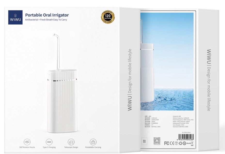 Tăm nước WIWU  Portable Oral Irrigator WI-TP001 Độ bền lâu dài, IPX7 không thấm nước - Hàng chính hãng