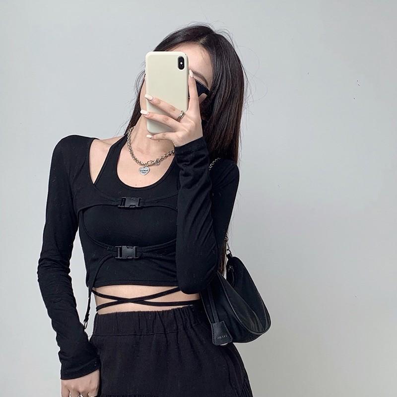 Set áo hở vai 2 món mix belt cá tính mẫu 2021