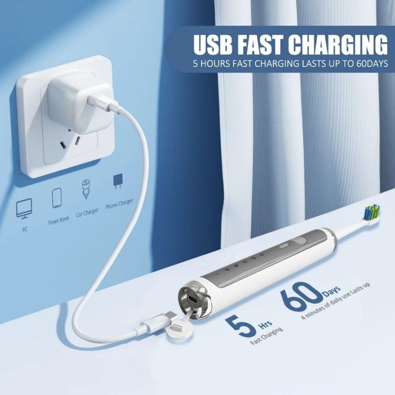 Bàn chải điện TEKKIN TI-861 5 chế độ sạc nhanh type C cá tính đánh cực mạnh  - hàng chính hãng