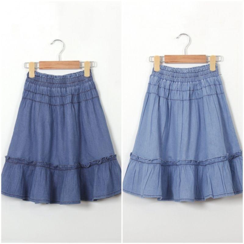 Chân váy jeans vải bò giấy liền quần size đại cho bé, dáng dài