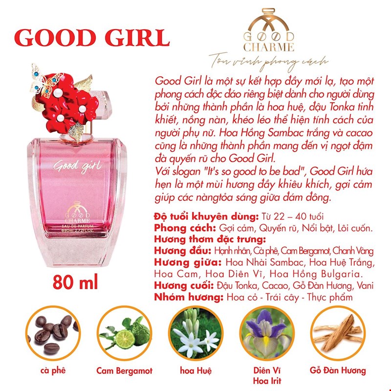 Nước Hoa Nữ Cao Cấp GOOD CHARME GOOD GIRL 80ml Lưu Hương Lâu Gợi Cảm, Lôi Cuốn_Nước Hoa Chính Hãng