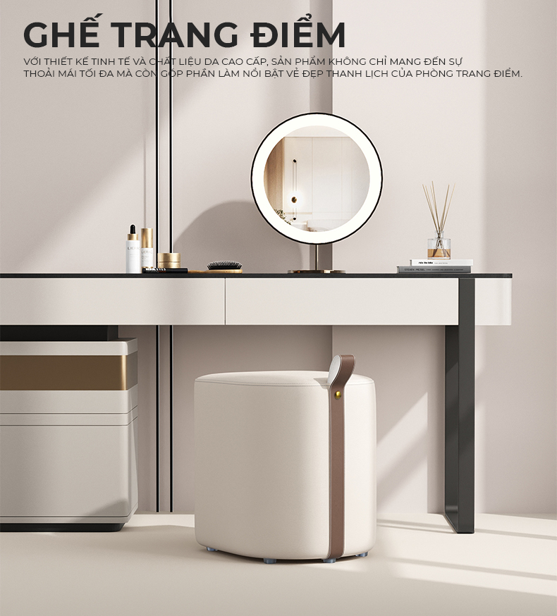 Ghế đôn sofa, ghế bàn trang điểm đệm dày bọc da phong cách hiện đại - GC47