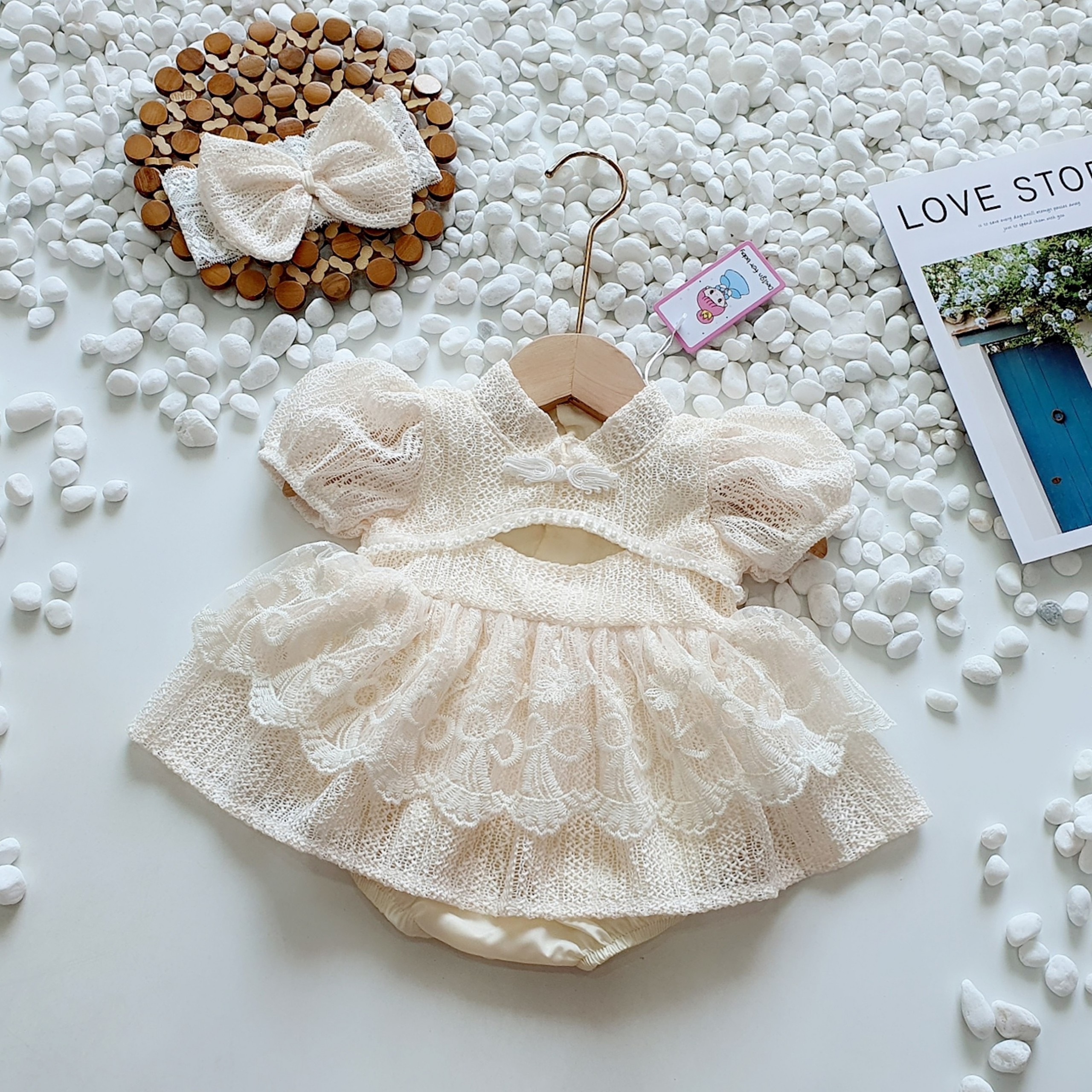 Body váy ren công chúa chất liệu vân gỗ cao cấp mềm mại cho bé gái sơ sinh-12kg(tặng kèm phụ kiện)