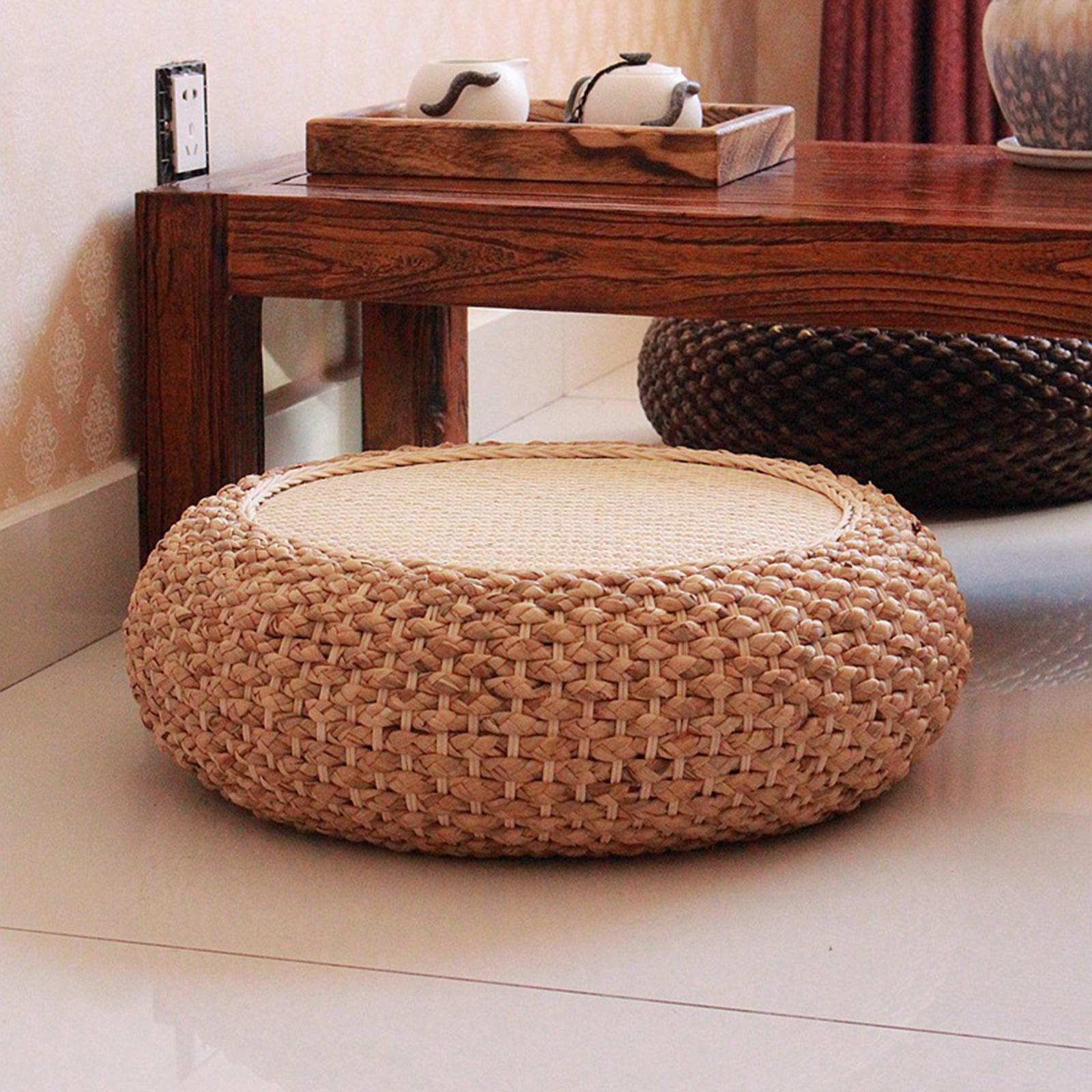 Woven Straw Cushion Tatami Floor Pillow Pouf for Office Garden