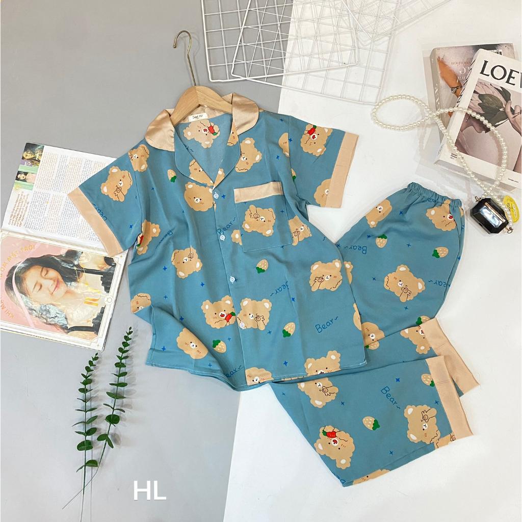 Đồ bộ nữ pijama mặc nhà, bộ ngủ dễ thương freesize vải lụa dưới 55kg quần dài áo cộc -xshop18