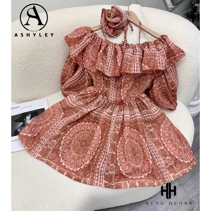 Váy trễ vai kèm hoa cam đất