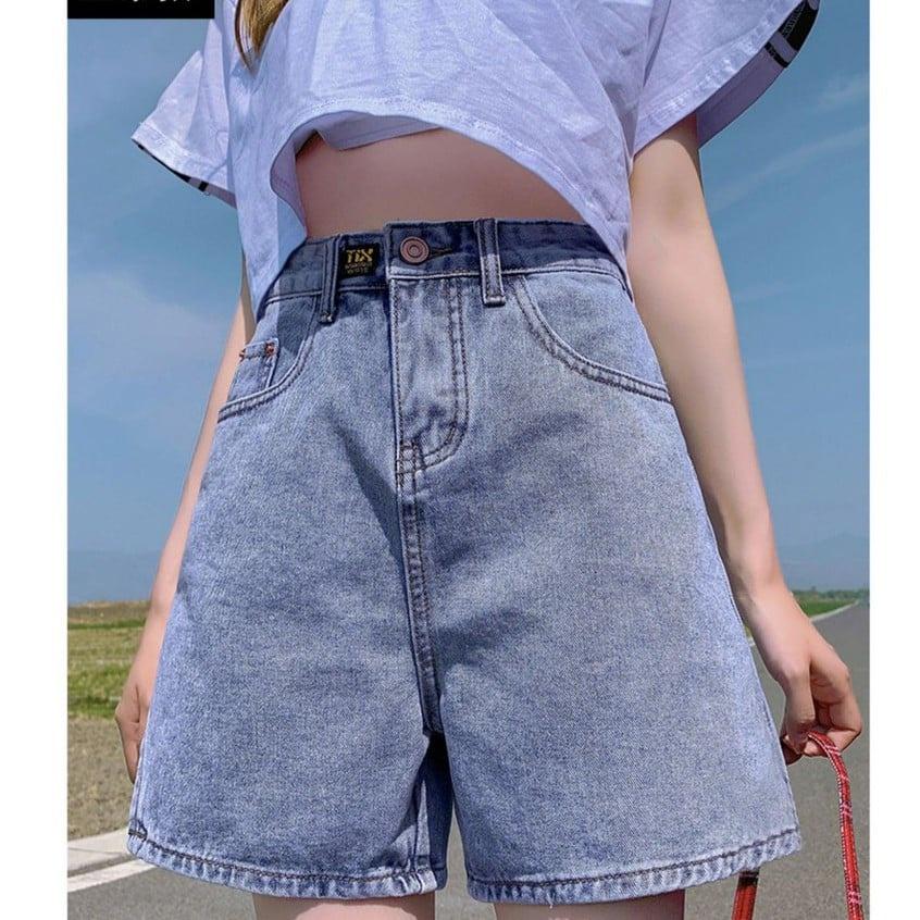 Quần short cạp cao sẻ V sườn