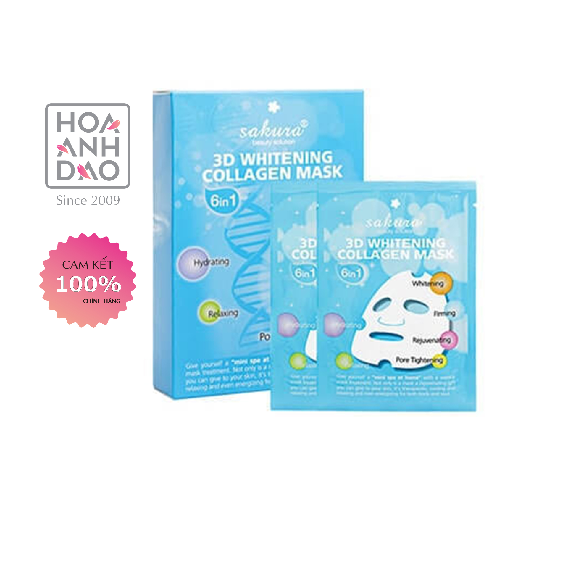 Mặt nạ chống lão hóa, trắng da Sakura 3D Whitening Collagen Mask (miếng)