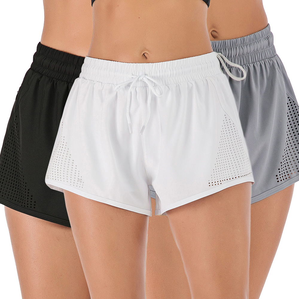 Quần shorts thể thao dành cho nữ, thiết kế thời trang, giả 2 mảnh, nhanh khô, thấm hút mồ hôi