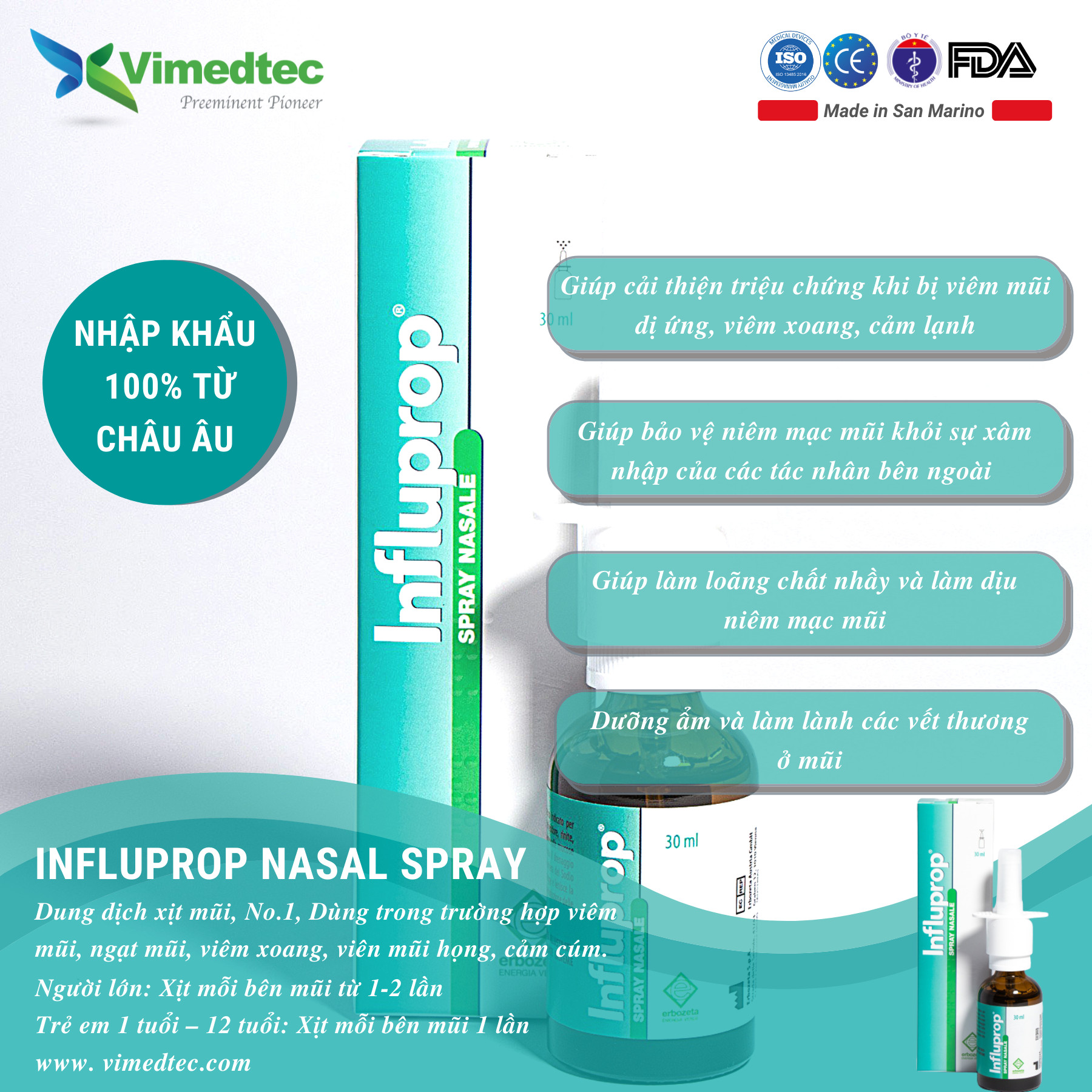 INFLUPROP Austria, Nasal Spray Dung dịch xịt sương giúp hỗ trợ điều trị viêm xoang, viêm mũi,  phòng ngừa vi khuẩn, virus, tạo màng niêm mạc bảo vệ lành nhanh vết thương, dưỡng ẩm, chống ngạt sổ mũi, ngưng chảy dịch mũi. Nhập khẩu Châu Âu