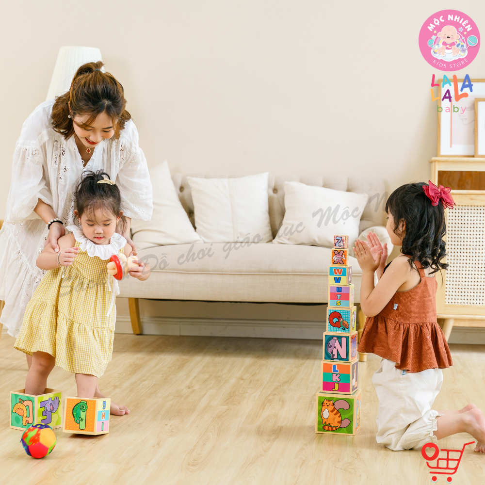 Đồ Chơi Tháp Xếp Chồng Bụng Bự Hình Khối 10 hộp Cho Bé từ 1-5 tuổi - Alphabet Nesting and Stacking Blocks - Lalala Baby