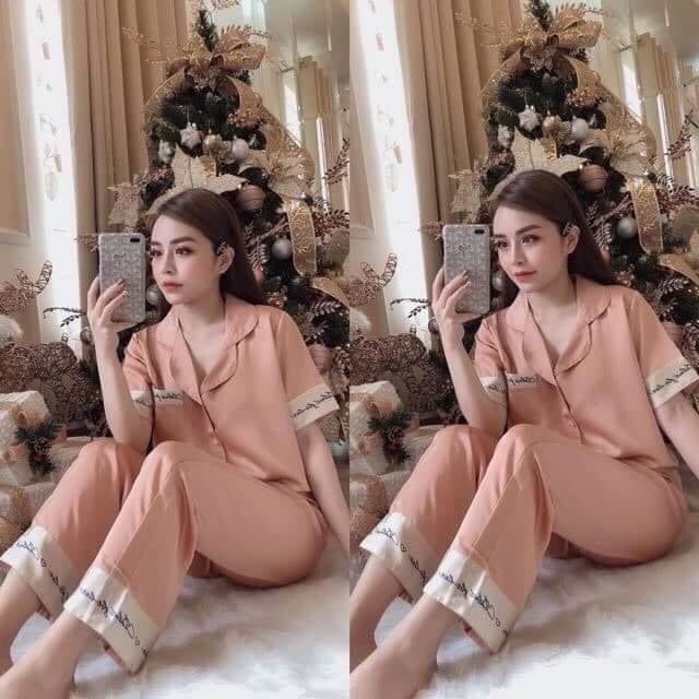 Bộ Pijama satin lụa, quần dài có túi, hàng cao cấp