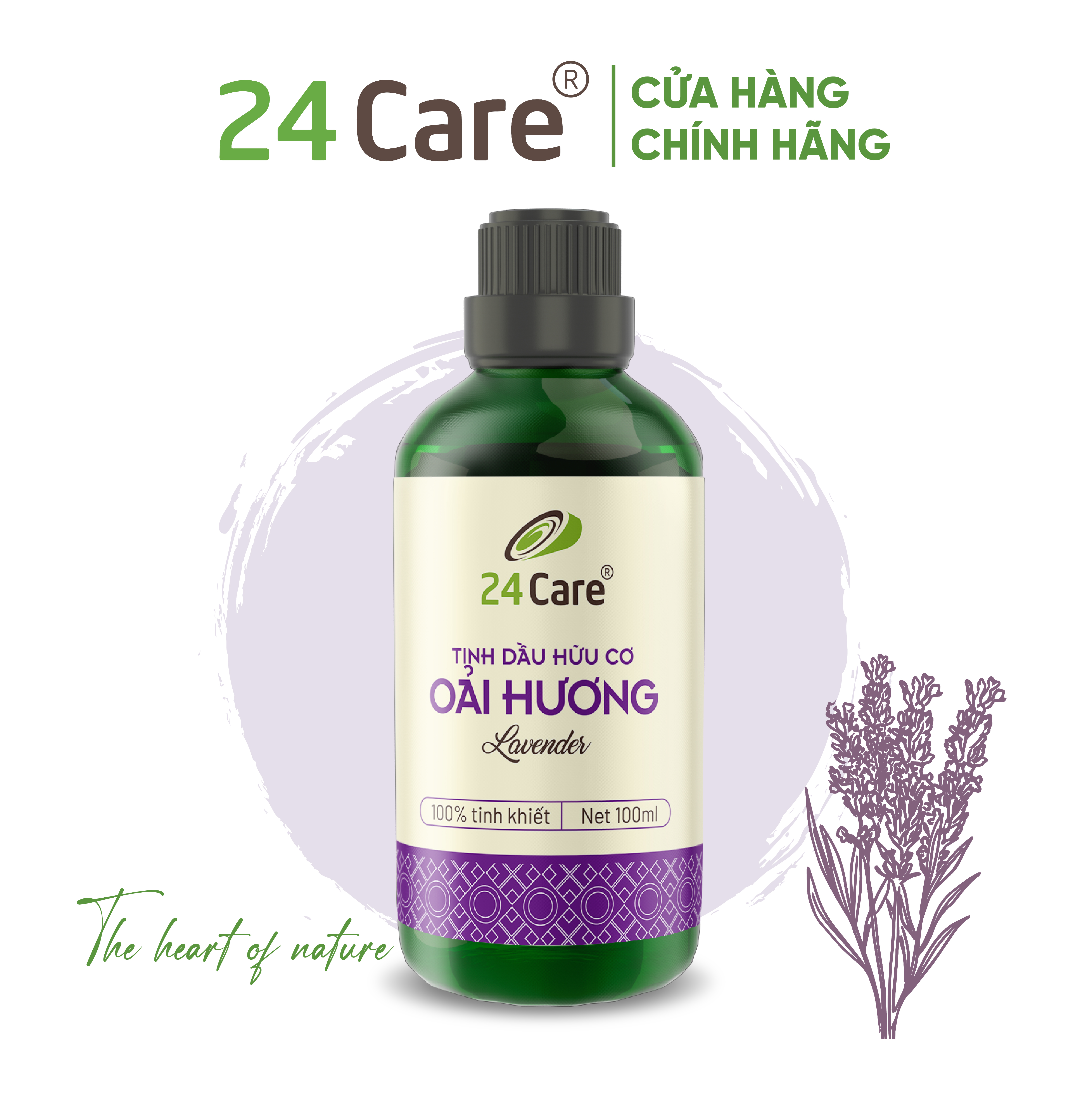 Tinh Dầu Nguyên Chất Oải Hương 24Care - Tinh Dầu Xông Phòng Hoa Lavender Giúp Giảm Căng Thẳng, Đau Đầu, Thư Giãn, Xua Đuổi Côn Trùng, Khử Khuẩn Và Thơm Phòng - 100Ml