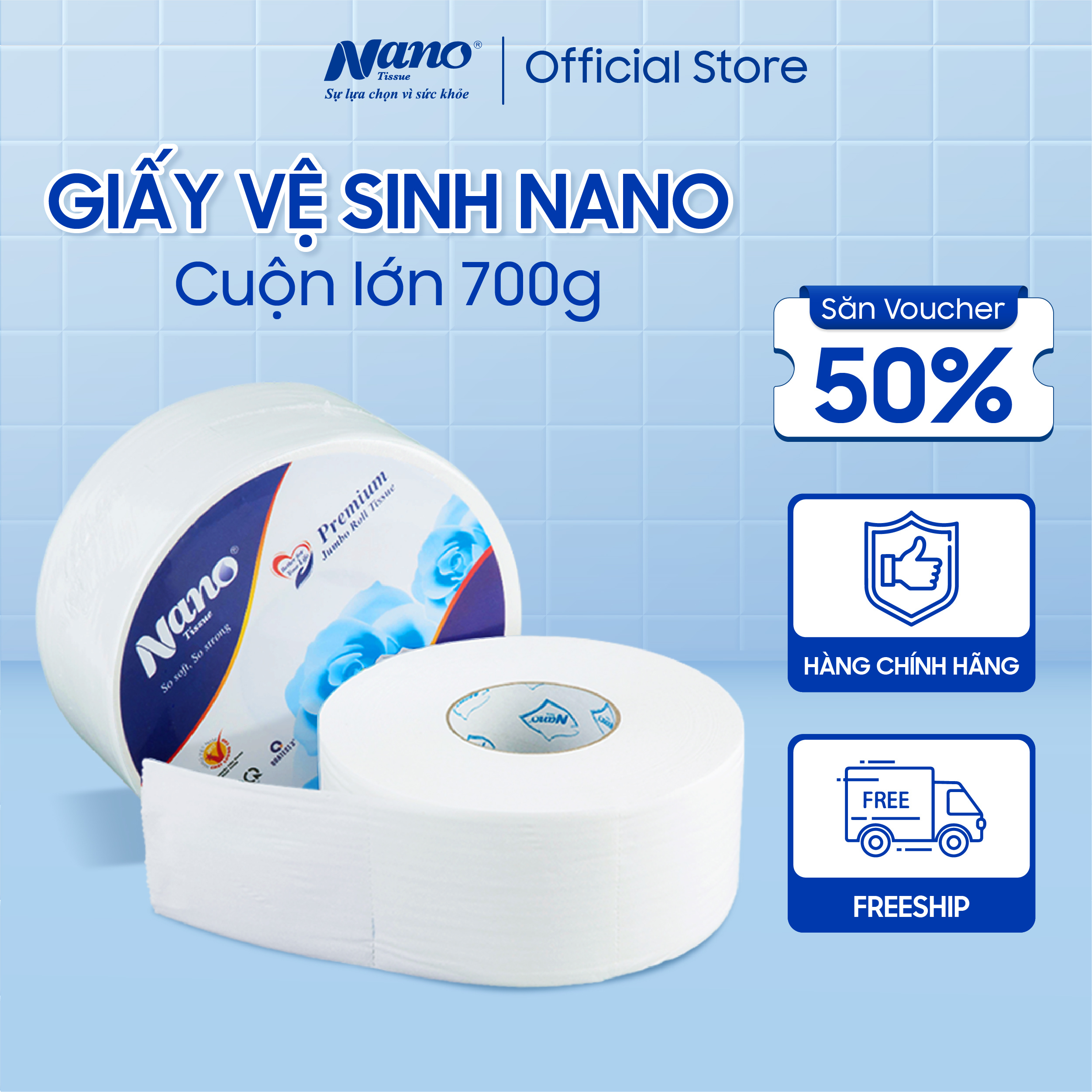 Giấy vệ sinh cuộn lớn 2 lớp mềm mại Nano, cuộn lớn 700g, an toàn tiết kiệm