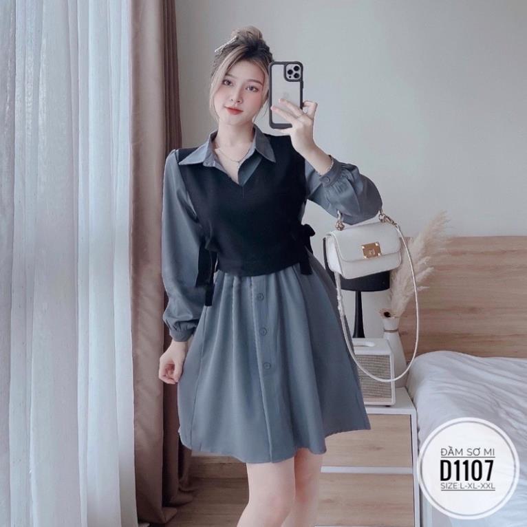 BIGSIZE Đầm sơ mi phối gile D1107