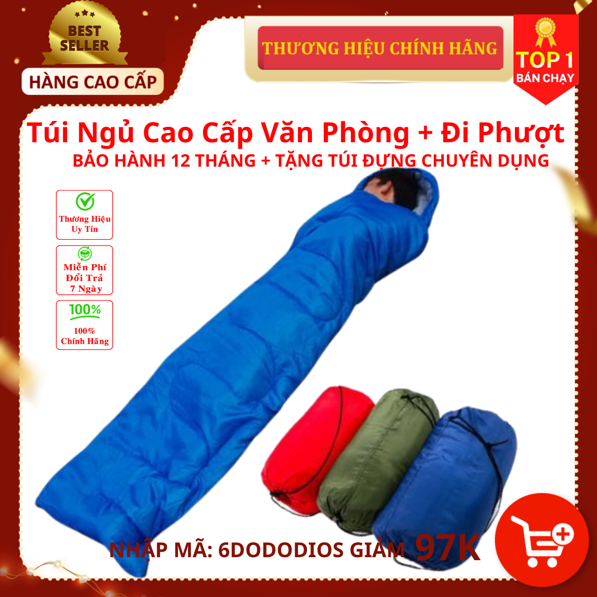 Túi Ngủ Cao Cấp Văn Phòng Đi Phượt Hàng Xuất Khẩu - Túi Ngủ Dã Ngoại, Túi Ngủ Du Lịch - Chính Hãng Dododios - Blue - Xanh Dương
