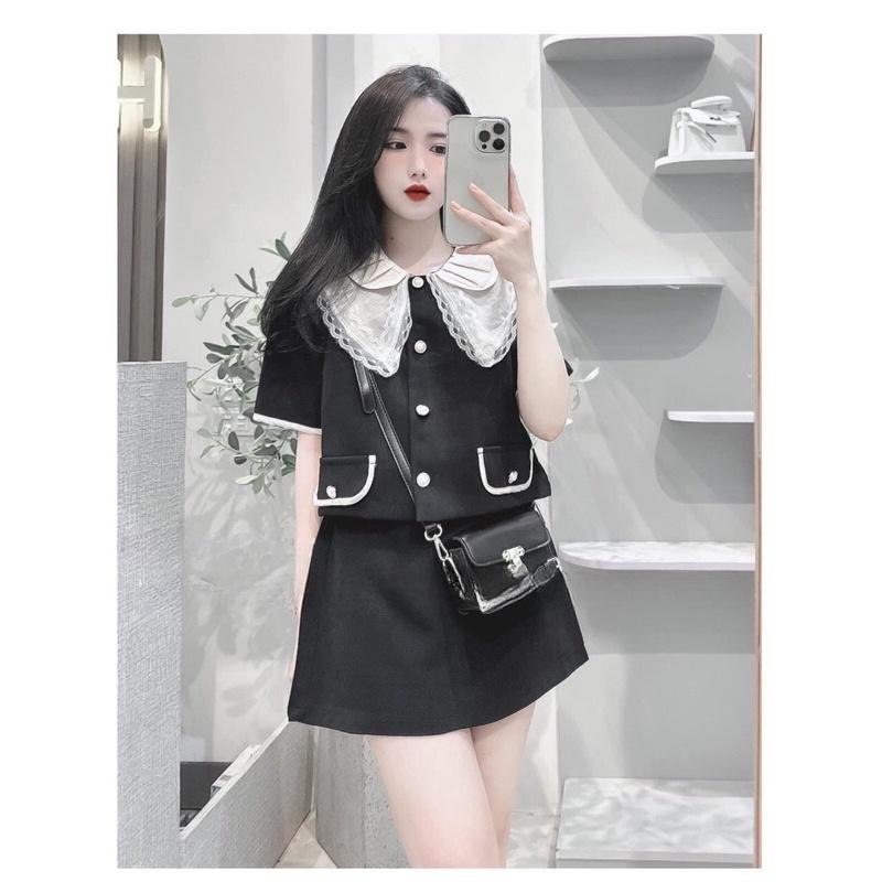SET CHÂN VÁY PHỐI ÁO CỔ REN PHỐI VIỀN PHONG CÁCH TIỂU THƯ