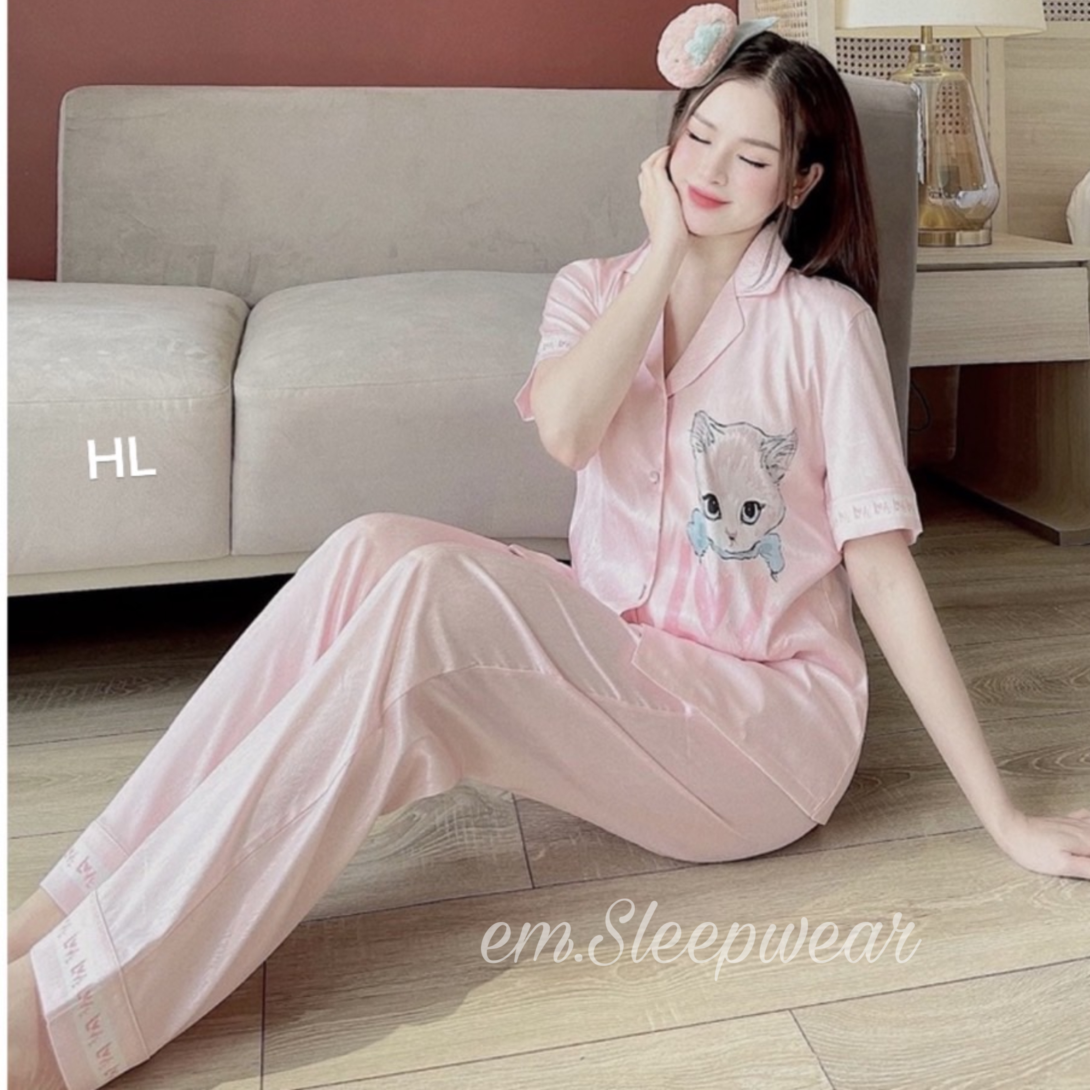 ️Set pijama mèo cute áo cộc quần dài