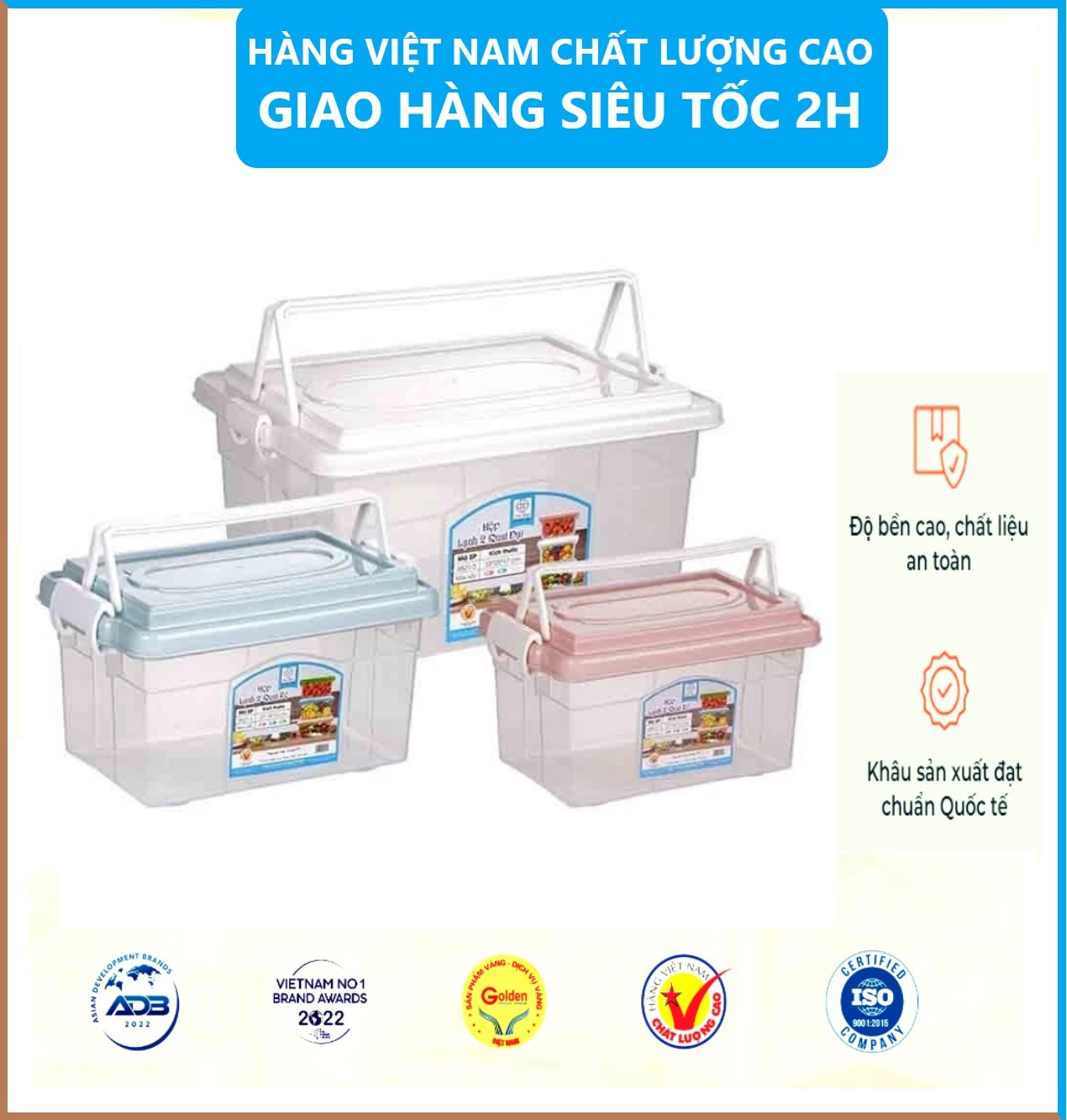 Hộp lạnh 2 quai Việt Nhật 3 size, Hộp đựng thực phẩm, bảo quản thức ăn , Hộp đựng đồ đa năng có quai xách tiện lợi - Hàng Việt Nam