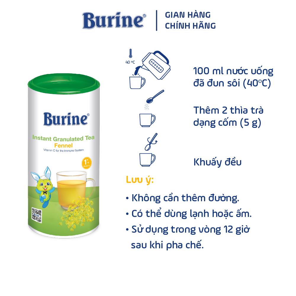 Trà cốm hoa quả Burine dinh dưỡng dành cho bé - Vị Thì Là giúp hạn chế tưa lưỡi, hỗ trợ tiêu hoá, kháng khuẩn và chống oxy hoá