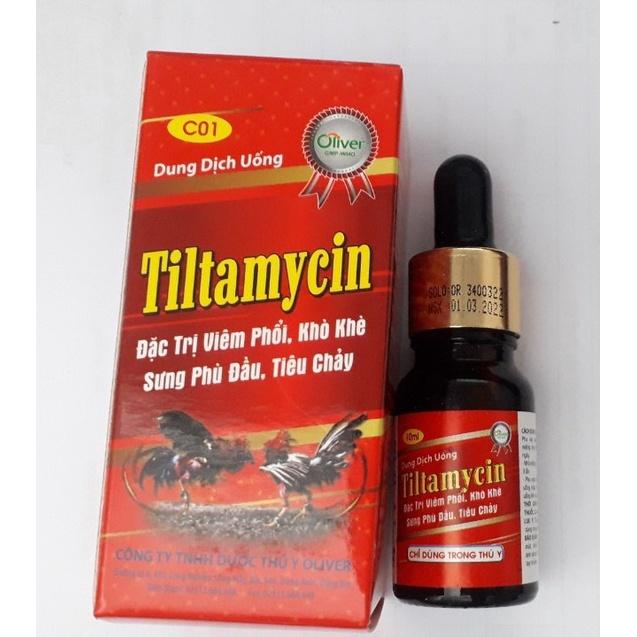 Tiltamycin 10ml. Viêm phổi, khò khè, sưng phù đầu, tiêu chảy, tím mào gà đá, chim cảnh