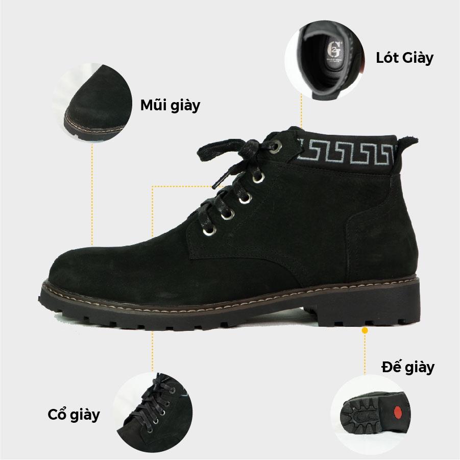 Giày boot nam đế đúc khâu chắc chắn kiểu combat boots nam, Giày tăng chiều cao nam chất liệu giày da nam cao cấp - 666