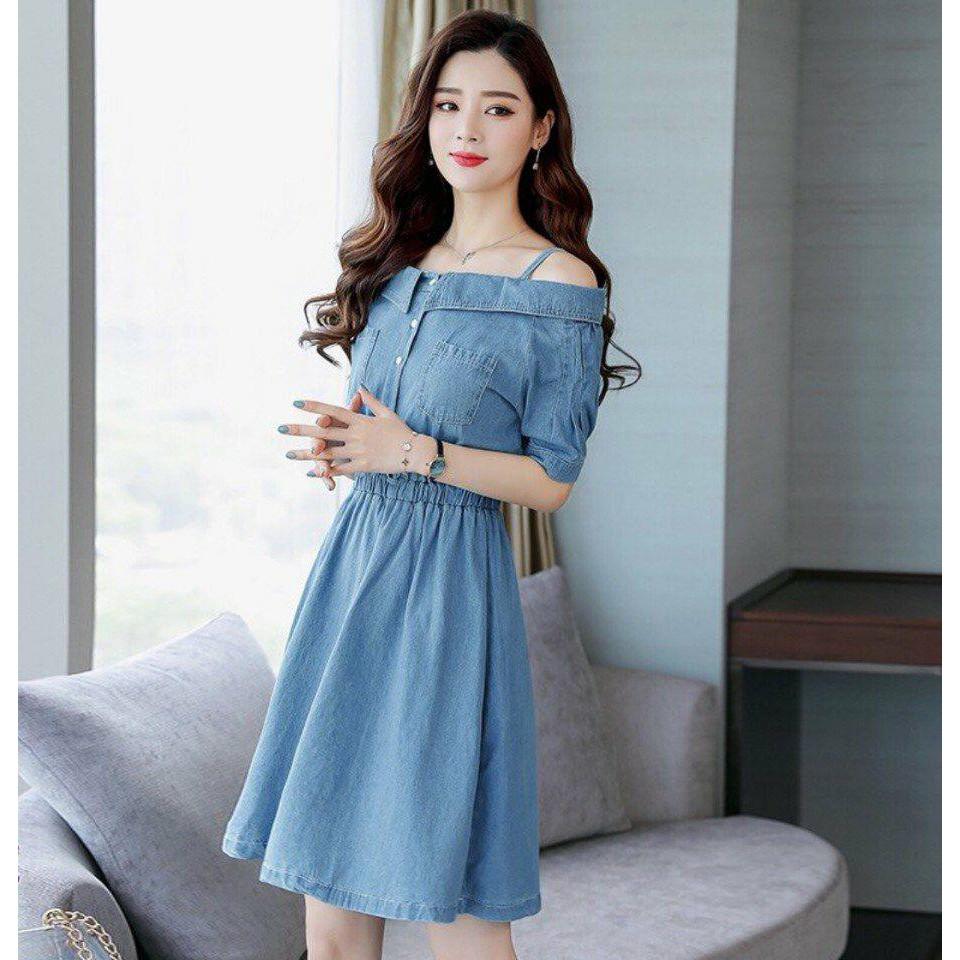 ĐẦM JEAN TRỄ VAI SANG CHẢNH DIỆN MÀU HÈ HÀNG NHẬP Y HÌNH