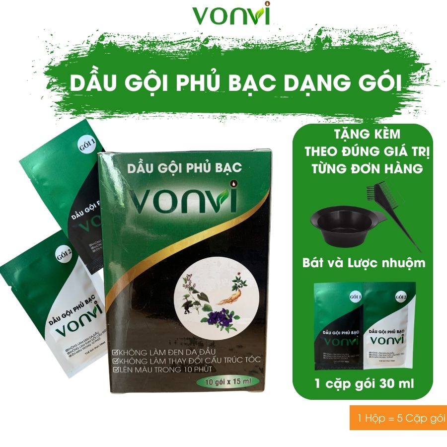 Dầu Gội Phủ Bạc Đen Tóc Thuốc Nhuộm Tóc Đen Tạm Thời Tại Nhà Theo Dạng Gói VONVI