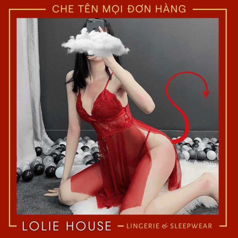 Váy ngủ 2 dây xẻ tà sexy - Đầm ngủ hai dây ren quyến rũ gợi cảm nâng ngực LOLIE HOUSE - VN3