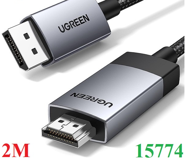 Hình ảnh Cáp chuyển đổi Displayport sang HDMI dài 2M hỗ trợ 4K60Hz, 2K144Hz, 1080p240Hz Ugreen 15774 cao cấp - Hàng chính hãng