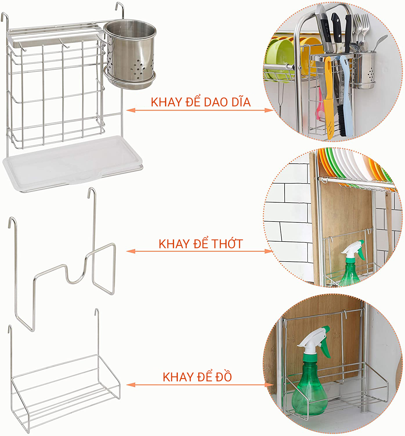 Kệ Inox Để Chén Đĩa Trên Bồn Rửa Chống Han Gỉ Róc Nước Sạch Sẽ Tiện Lợi VANDO