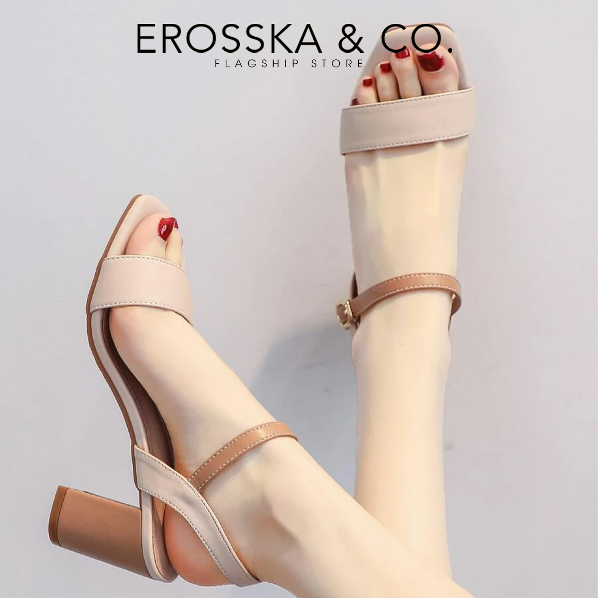 [Form nhỏ tăng 1 size] Erosska - Giày sandal nữ mũi hở phong cách thanh lịch cao 7cm - EB059