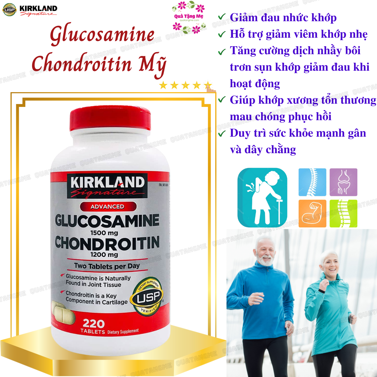 Glucosamine 1500mg Chondroitin 1200mg Kirkland Signature Mỹ- Giảm các triệu chứng đau nhức xương khớp hiệu quả - QuaTangMe Extaste