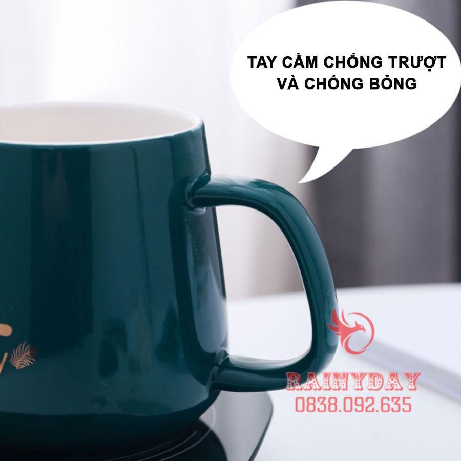 Đế máy hâm nóng đồ uống cà phê sữa cafe trà 55 độ cổng usb thông minh mini kèm cốc sứ thìa hộp
