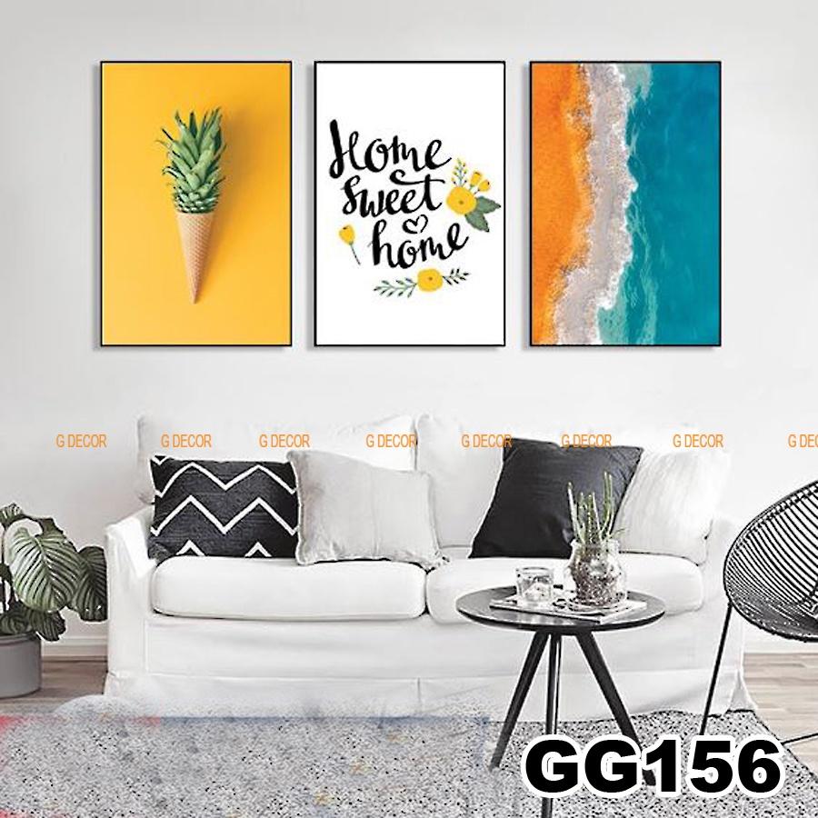 Tranh treo tường canvas 3 bức phong cách hiện đại Bắc Âu 164, tranh hoa hồng trang trí phòng khách, phòng ngủ, phòng ăn