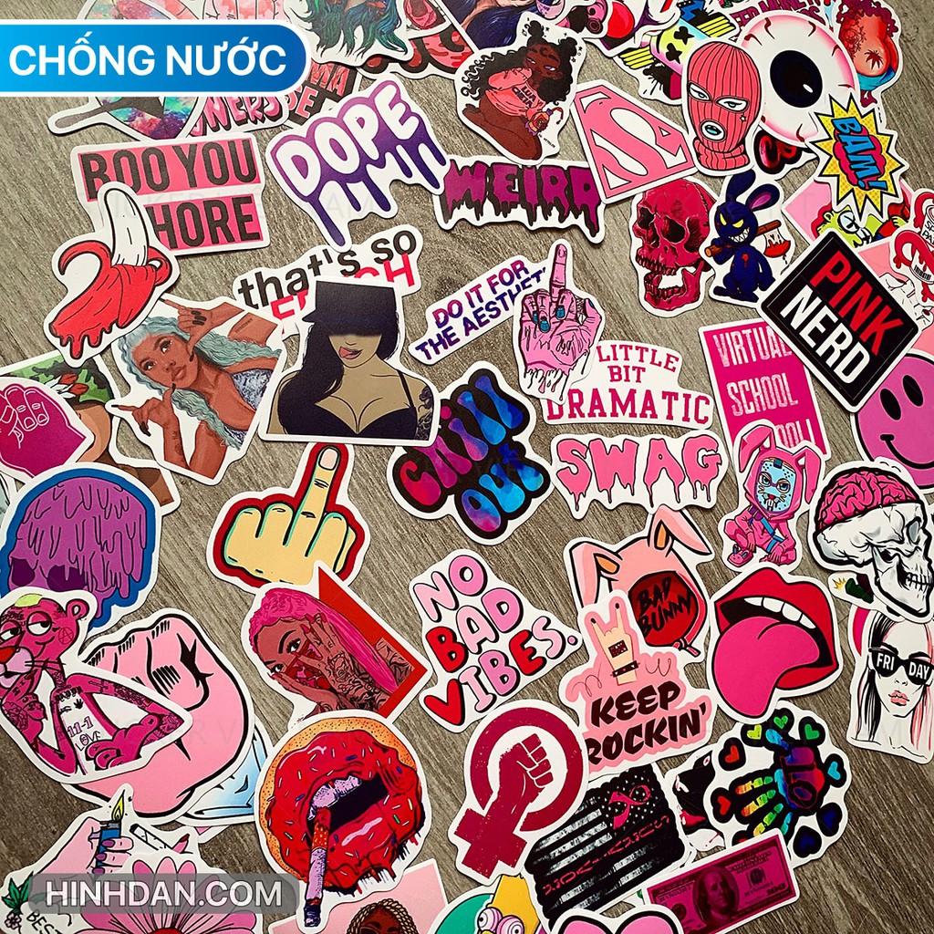 Sticker Hồng Ngầu - Swag Pink - Dán Trang Trí - Chất Liệu PVC Cán Màng Chất Lượng Cao Chống Nước, Chống Nắng, Không Bong Tróc Phai Màu