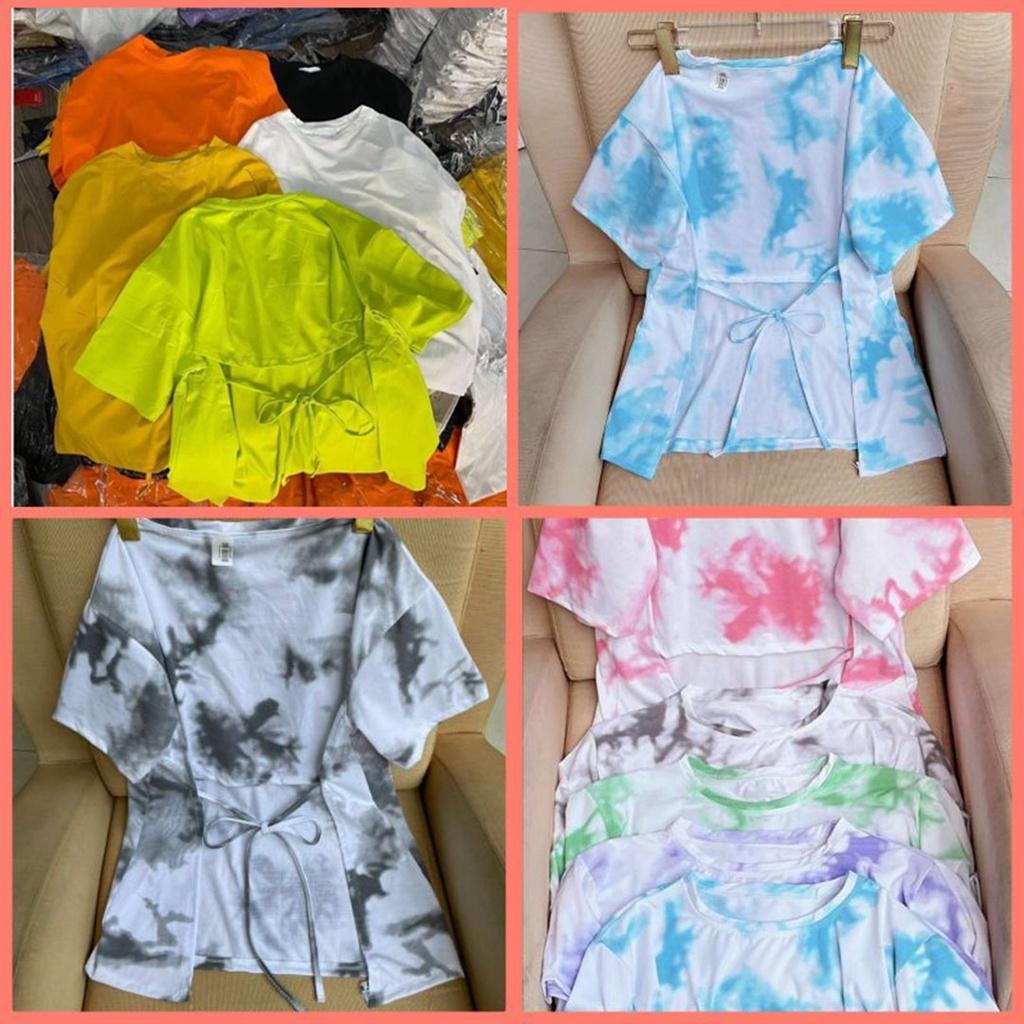 Áo Polo Sơ Mi Cách Điệu Xẻ Dưới Hai Màu Siêu Cá Tính Vải Tơ Ánh Cổ Nơ Baby Doll 2 Tần Bèo
