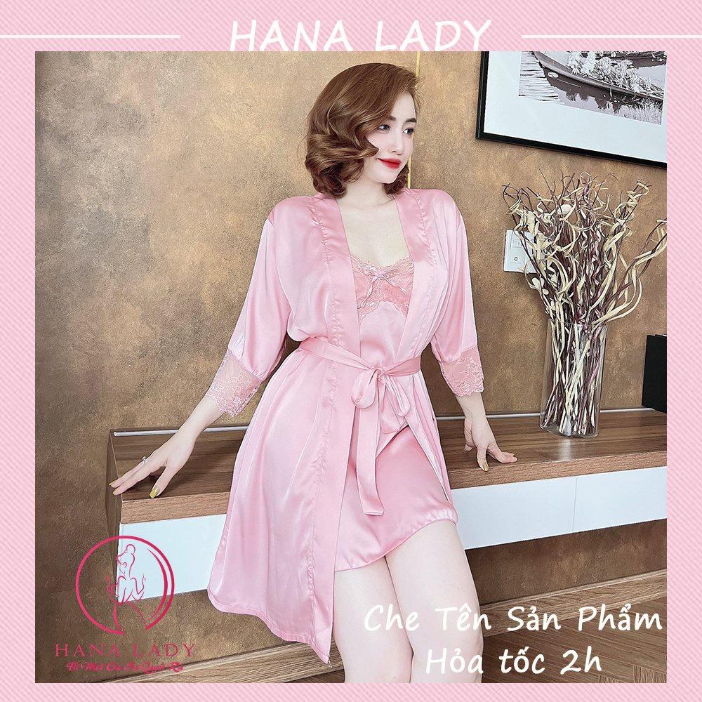 Váy ngủ lụa 2 dây kèm choàng có mút ngực gợi cảm - đầm ngủ sexy cao cấp VN489