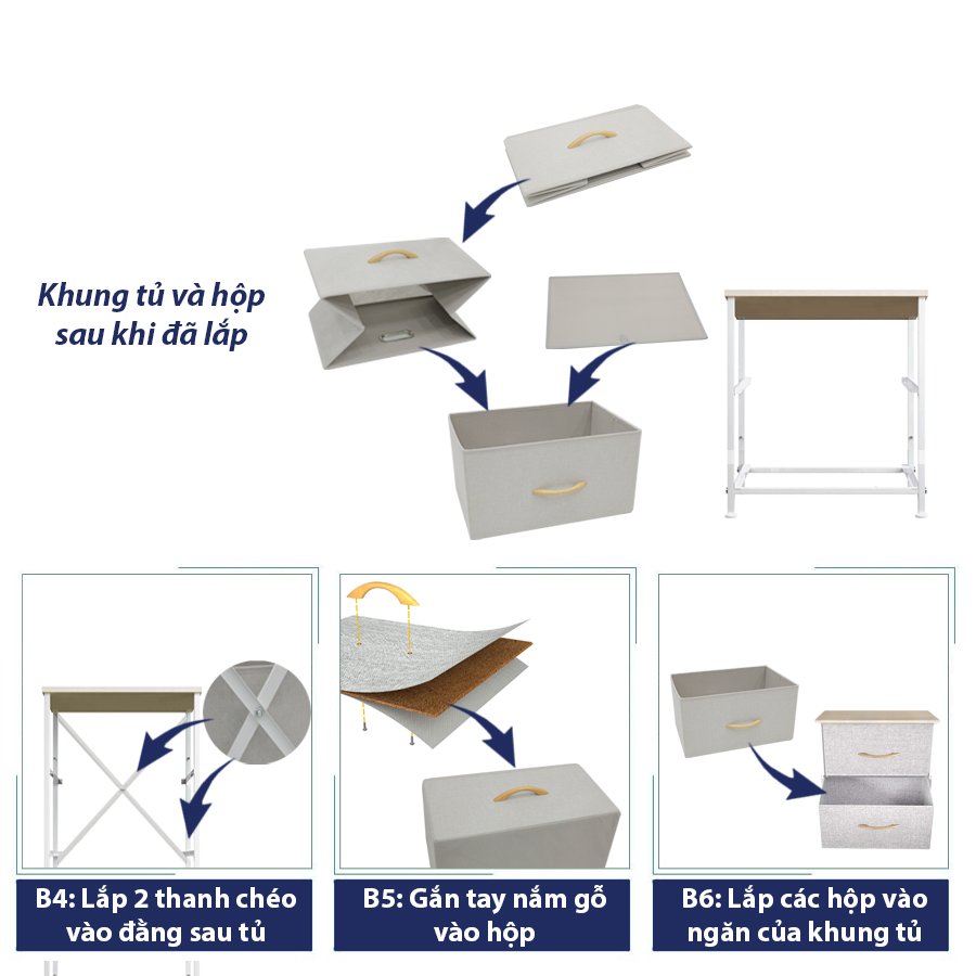 Tủ kệ đầu giường - Tủ đựng đồ đa năng 2 ngăn vải Oxfort 600D - KEMA02 - khung sắt sơn tĩnh điện chắc chắc, cứng cáp phong cách Mỹ