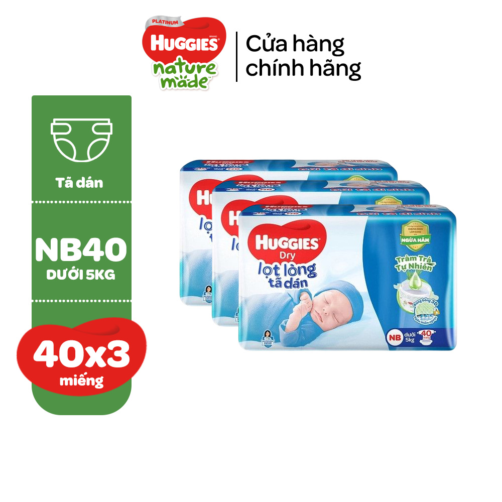 Combo 3 Tã dán sơ sinh Tràm Trà Tự Nhiên  Huggies NB40 (dưới 5kg) - Gói 40 miếng