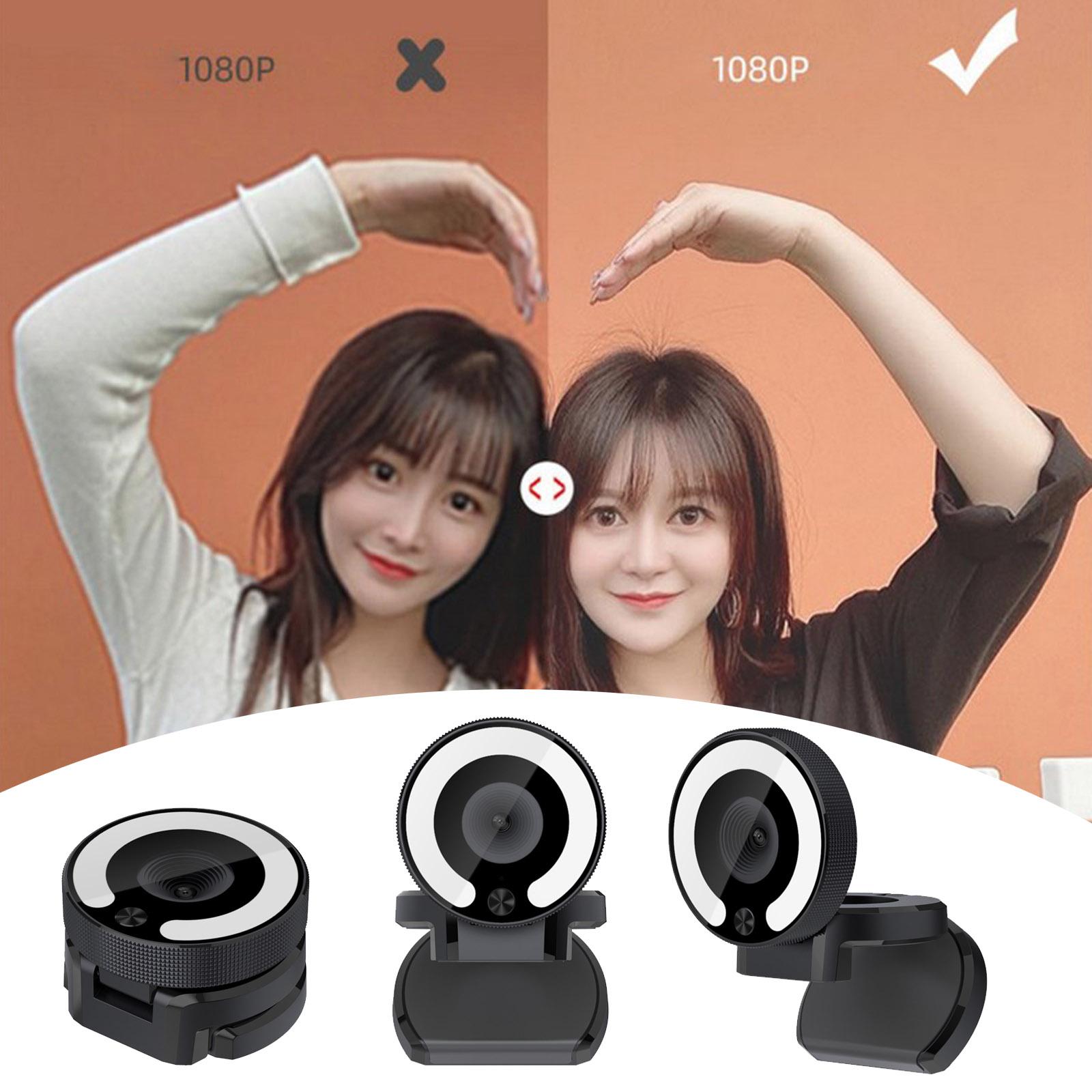 1080P Webcam with Light Face Camera Auto Focus Built-in Plug And Play Microphone with Computer Mount Clip