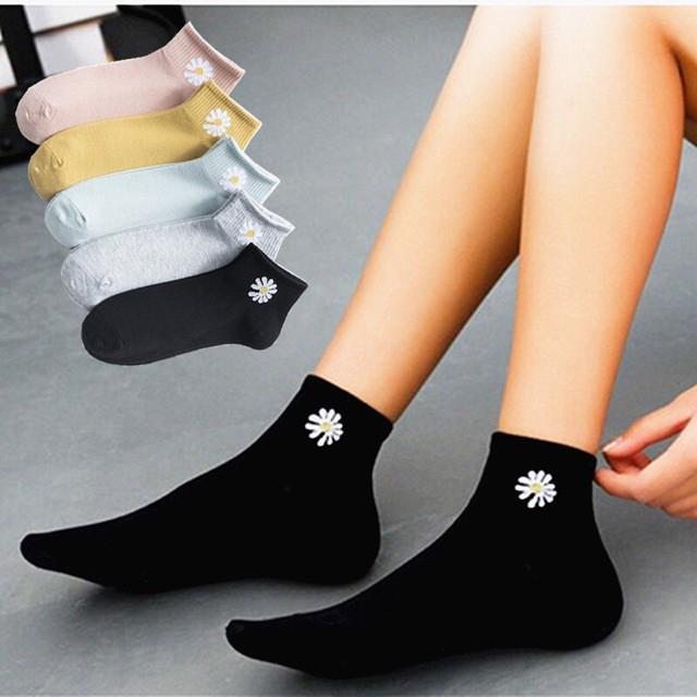 Túi 10 Đôi Tất Nữ Cổ Ngắn Cotton Hoa Cúc Hot trend giá tốt